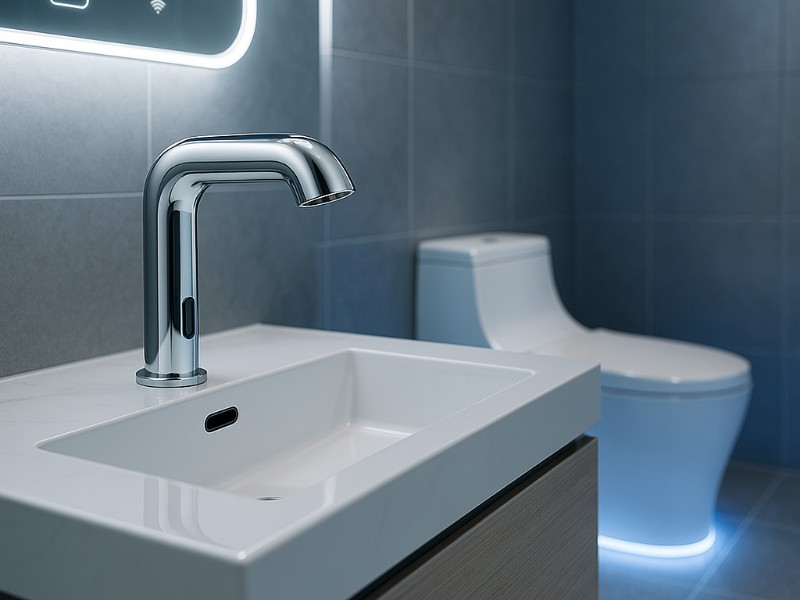 Exploded view of commercial faucet with brass body and ceramic cartridge